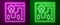 Glowing neon line Amusement park map icon isolated on purple and green background. Entertainment in vacation. Vector