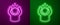 Glowing neon line Anger icon isolated on purple and green background. Anger, rage, screaming concept. Vector