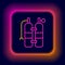 Glowing neon line Aqualung icon isolated on black background. Oxygen tank for diver. Diving equipment. Extreme sport