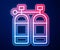 Glowing neon line Aqualung icon isolated on blue background. Oxygen tank for diver. Diving equipment. Extreme sport