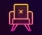 Glowing neon line Armchair icon isolated on black background. Vector