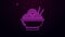 Glowing neon line Asian noodles in bowl and chopsticks icon isolated on purple background. Street fast food. Korean