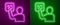 Glowing neon line Assessment of judges icon isolated on purple and green background. Vector