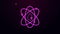 Glowing neon line Atom icon isolated on purple background. Symbol of science, education, nuclear physics, scientific