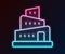 Glowing neon line Babel tower bible story icon isolated on black background. Vector