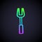 Glowing neon line Barbecue fork icon isolated on black background. BBQ fork sign. Barbecue and grill tool. Vector