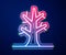 Glowing neon line Bare tree icon isolated on blue background. Vector