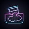 Glowing neon line Barrel oil leak icon isolated on black background. Vector