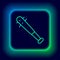 Glowing neon line Baseball bat with nails icon isolated on black background. Violent weapon. Colorful outline concept