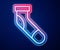 Glowing neon line Baseball sock icon isolated on blue background. Vector