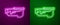 Glowing neon line Biathlon rifle icon isolated on purple and green background. Ski gun. Vector