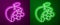 Glowing neon line Biological structure icon isolated on purple and green background. Genetically modified organism and