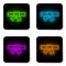 Glowing neon line Black karate belt icon isolated on white background. Black square button. Vector