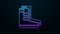 Glowing neon line Boots icon isolated on black background. Diving underwater equipment. 4K Video motion graphic