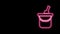 Glowing neon line Bottle of wine in an ice bucket icon isolated on black background. 4K Video motion graphic animation