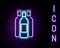 Glowing neon line Bottles of wine icon isolated on black background. Colorful outline concept. Vector