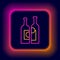 Glowing neon line Bottles of wine icon isolated on black background. Colorful outline concept. Vector