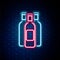 Glowing neon line Bottles of wine icon isolated on brick wall background. Colorful outline concept. Vector