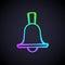 Glowing neon line Boxing bell icon isolated on black background. Vector