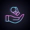 Glowing neon line Boxing glove icon isolated on black background. Vector