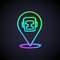 Glowing neon line Boxing helmet icon isolated on black background. Vector