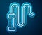 Glowing neon line Braided leather whip icon isolated on blue background. Vector