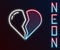 Glowing neon line Broken heart or divorce icon isolated on black background. Love symbol. Valentines day. Colorful