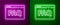 Glowing neon line Browser FAQ icon isolated on purple and green background. Internet communication protocol. Vector
