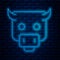 Glowing neon line Bull market icon isolated on brick wall background. Financial and stock investment market concept