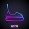 Glowing neon line Bumper car icon isolated on black background. Amusement park. Childrens entertainment playground