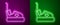 Glowing neon line Bumper car icon isolated on purple and green background. Amusement park. Childrens entertainment