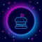 Glowing neon line Burger icon isolated on black background. Hamburger icon. Cheeseburger sandwich sign. Fast food menu