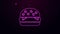 Glowing neon line Burger icon isolated on purple background. Hamburger icon. Cheeseburger sandwich sign. Fast food menu