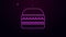 Glowing neon line Burger icon isolated on purple background. Hamburger icon. Cheeseburger sandwich sign. Fast food menu