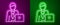 Glowing neon line Businessman icon isolated on purple and green background. Business avatar symbol user profile icon