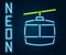 Glowing neon line Cable car icon isolated on black background. Funicular sign. Colorful outline concept. Vector