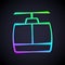 Glowing neon line Cable car icon isolated on black background. Funicular sign. Vector