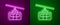 Glowing neon line Cable car icon isolated on purple and green background. Funicular sign. Vector