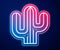 Glowing neon line Cactus icon isolated on blue background. Vector