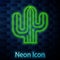 Glowing neon line Cactus icon isolated on brick wall background. Vector