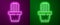 Glowing neon line Cactus and succulent in pot icon isolated on purple and green background. Plant growing in a pot