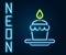 Glowing neon line Cake with burning candles icon isolated on black background. Happy Birthday. Colorful outline concept