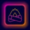 Glowing neon line Campfire icon isolated on black background. Burning bonfire with wood. Colorful outline concept