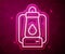 Glowing neon line Camping lantern icon isolated on red background. Vector
