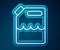 Glowing neon line Canister for gasoline icon isolated on blue background. Diesel gas icon. Vector