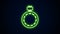 Glowing neon line Canteen water bottle icon isolated on black background. Tourist flask icon. Jar of water use in the