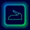 Glowing neon line Car handbrake icon isolated on black background. Parking brake lever. Colorful outline concept. Vector