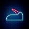 Glowing neon line Car handbrake icon isolated on brick wall background. Parking brake lever. Colorful outline concept