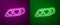 Glowing neon line Car headlight icon isolated on purple and green background. Vector Illustration