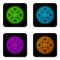 Glowing neon line Casino chips icon isolated on white background. Casino gambling. Black square button. Vector